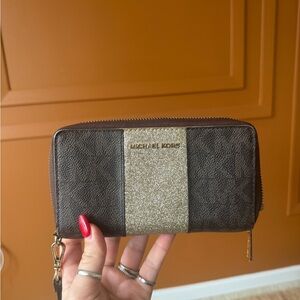 Michael Kors Dark Brown and Gold Glitter Wallet